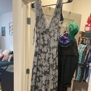 Marshalls Charcoal and White Floral Midi Dress